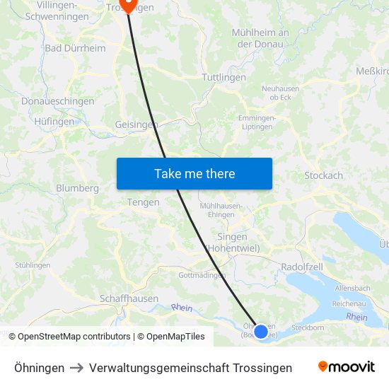 Öhningen to Verwaltungsgemeinschaft Trossingen map