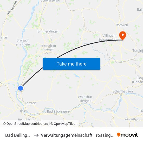 Bad Bellingen to Verwaltungsgemeinschaft Trossingen map