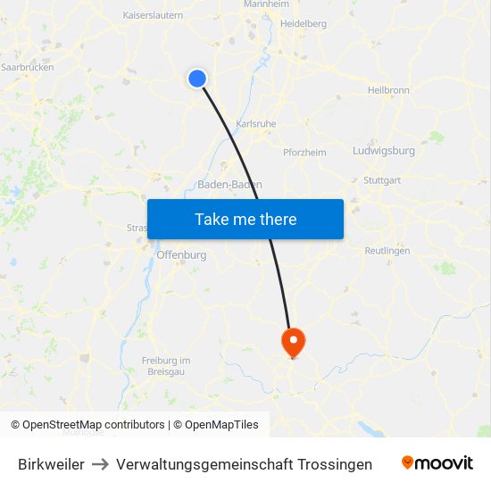 Birkweiler to Verwaltungsgemeinschaft Trossingen map