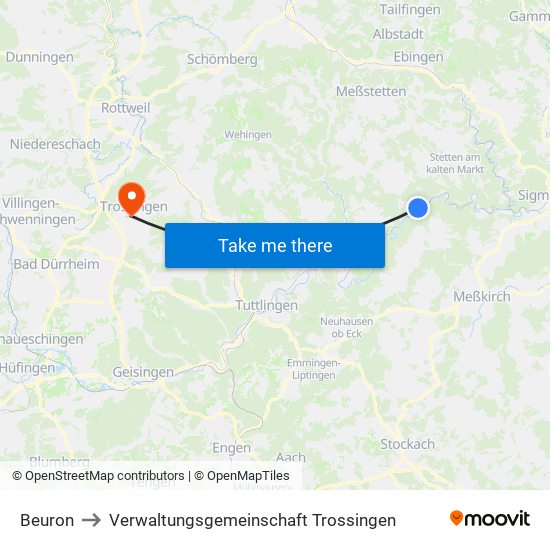 Beuron to Verwaltungsgemeinschaft Trossingen map