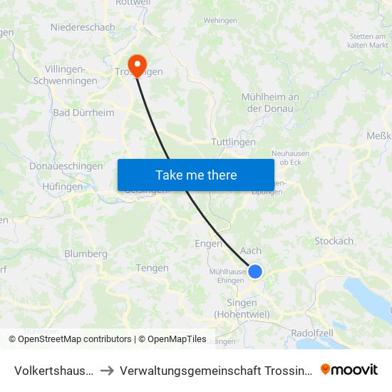 Volkertshausen to Verwaltungsgemeinschaft Trossingen map