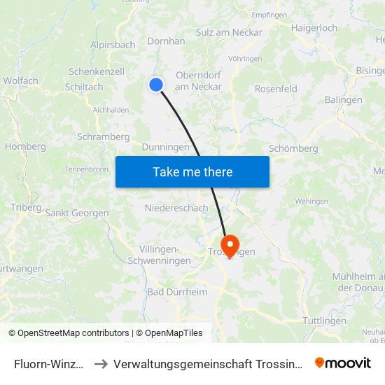 Fluorn-Winzeln to Verwaltungsgemeinschaft Trossingen map