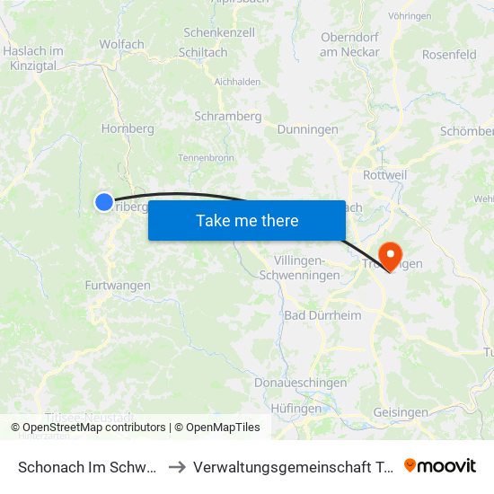 Schonach Im Schwarzwald to Verwaltungsgemeinschaft Trossingen map