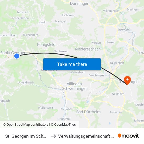 St. Georgen Im Schwarzwald to Verwaltungsgemeinschaft Trossingen map