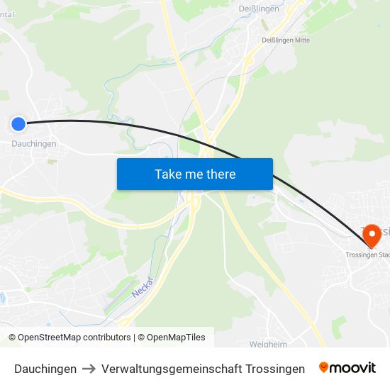 Dauchingen to Verwaltungsgemeinschaft Trossingen map