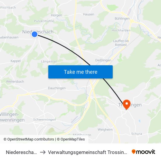 Niedereschach to Verwaltungsgemeinschaft Trossingen map