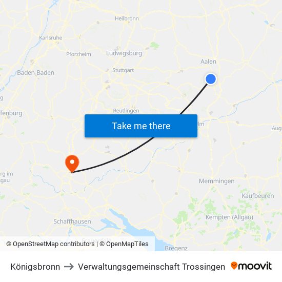 Königsbronn to Verwaltungsgemeinschaft Trossingen map