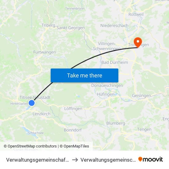 Verwaltungsgemeinschaft Titisee-Neustadt to Verwaltungsgemeinschaft Trossingen map