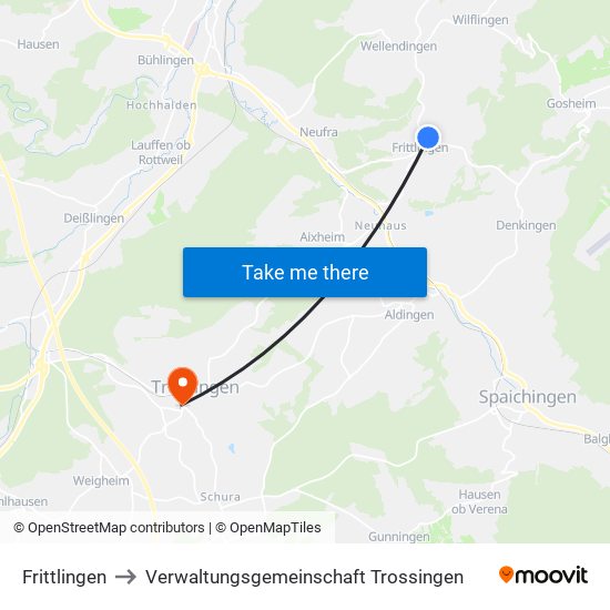 Frittlingen to Verwaltungsgemeinschaft Trossingen map