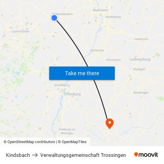 Kindsbach to Verwaltungsgemeinschaft Trossingen map