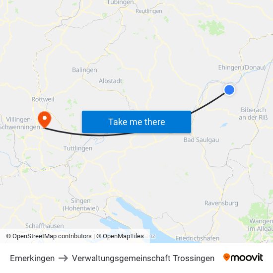 Emerkingen to Verwaltungsgemeinschaft Trossingen map