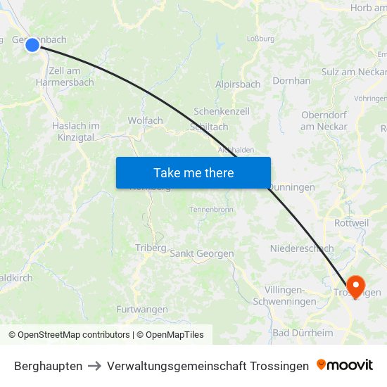 Berghaupten to Verwaltungsgemeinschaft Trossingen map