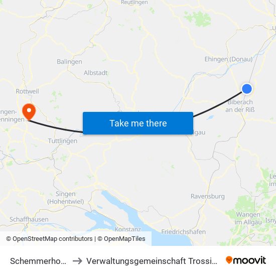 Schemmerhofen to Verwaltungsgemeinschaft Trossingen map