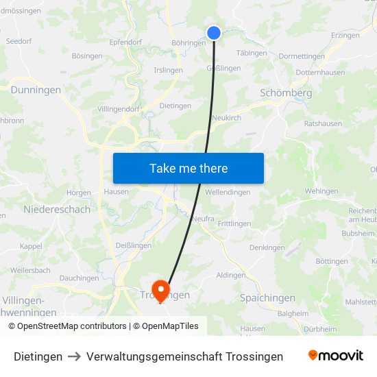 Dietingen to Verwaltungsgemeinschaft Trossingen map
