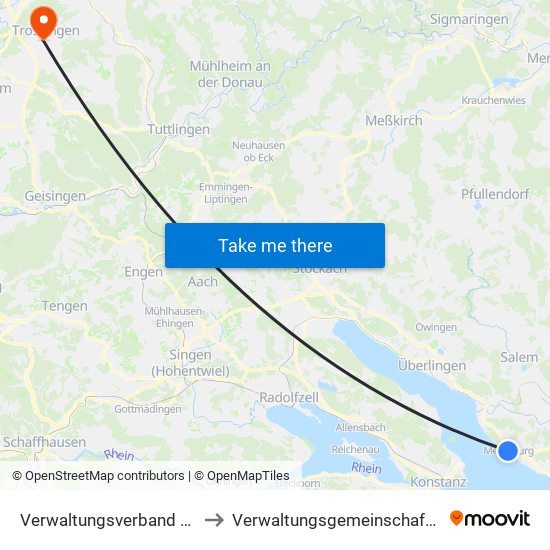 Verwaltungsverband Meersburg to Verwaltungsgemeinschaft Trossingen map