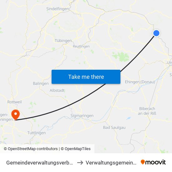 Gemeindeverwaltungsverband Lonsee-Amstetten to Verwaltungsgemeinschaft Trossingen map