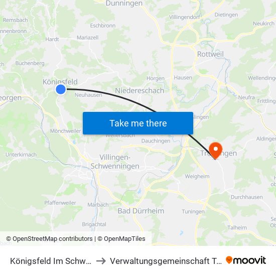 Königsfeld Im Schwarzwald to Verwaltungsgemeinschaft Trossingen map