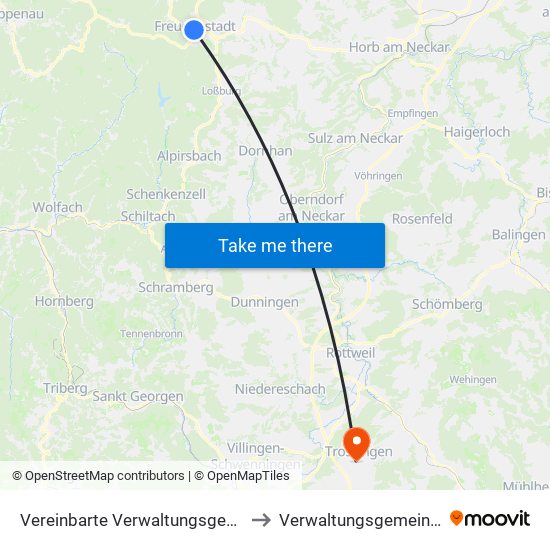 Vereinbarte Verwaltungsgemeinschaft Freudenstadt to Verwaltungsgemeinschaft Trossingen map