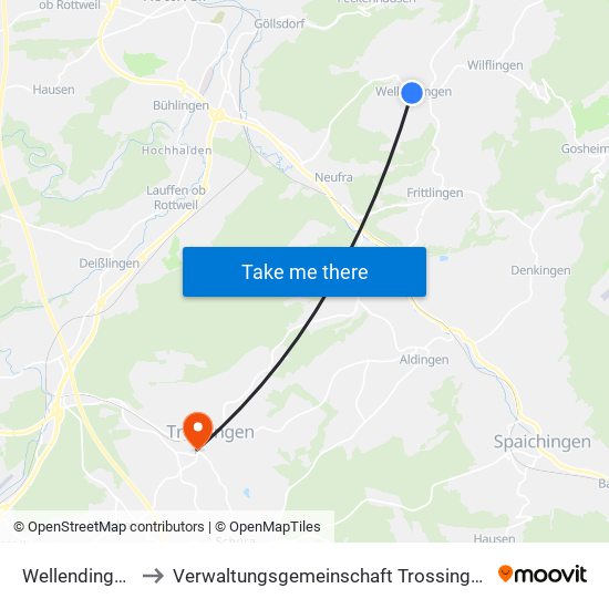 Wellendingen to Verwaltungsgemeinschaft Trossingen map