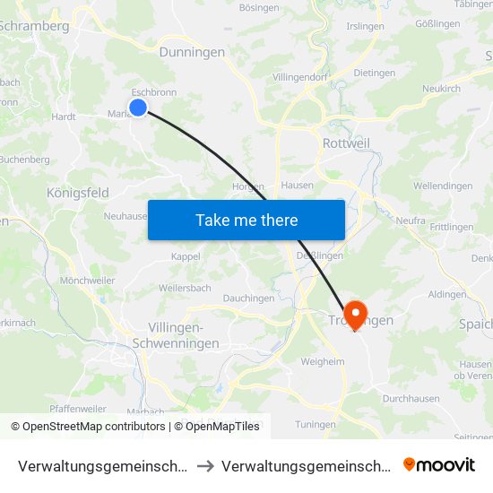 Verwaltungsgemeinschaft Dunningen to Verwaltungsgemeinschaft Trossingen map