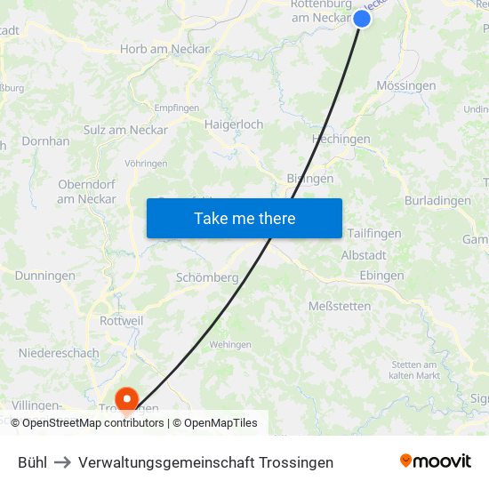Bühl to Verwaltungsgemeinschaft Trossingen map