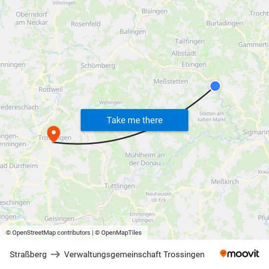 Straßberg to Verwaltungsgemeinschaft Trossingen map