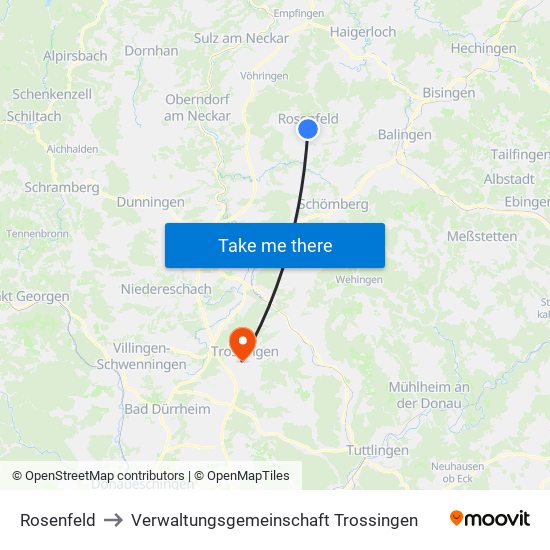 Rosenfeld to Verwaltungsgemeinschaft Trossingen map