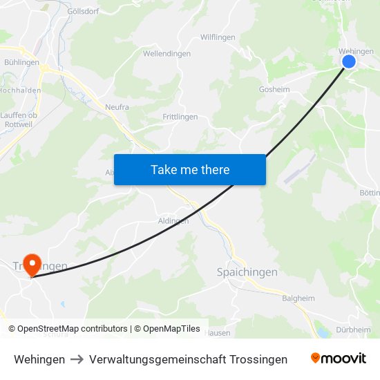 Wehingen to Verwaltungsgemeinschaft Trossingen map