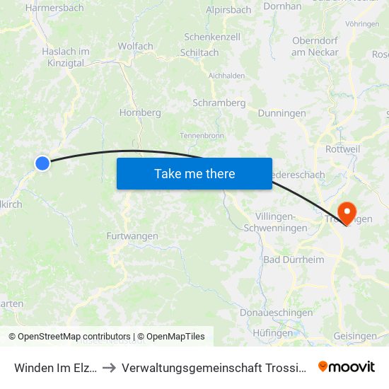 Winden Im Elztal to Verwaltungsgemeinschaft Trossingen map