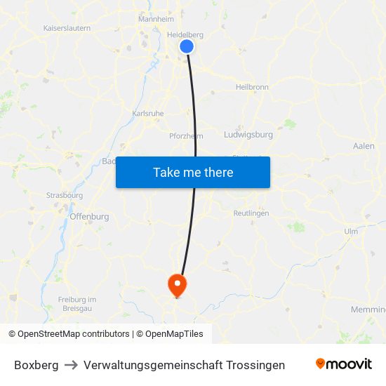 Boxberg to Verwaltungsgemeinschaft Trossingen map