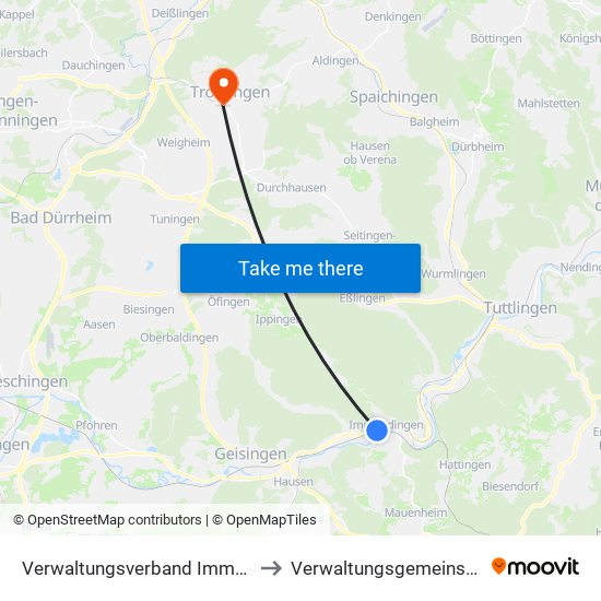 Verwaltungsverband Immendingen-Geisingen to Verwaltungsgemeinschaft Trossingen map