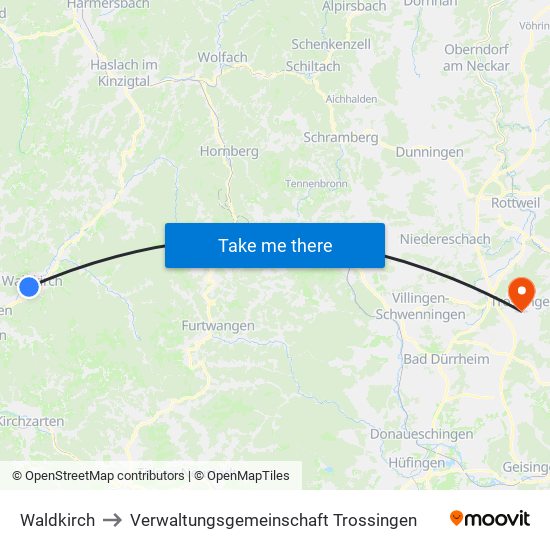 Waldkirch to Verwaltungsgemeinschaft Trossingen map