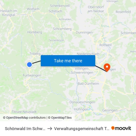 Schönwald Im Schwarzwald to Verwaltungsgemeinschaft Trossingen map
