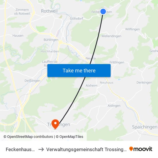 Feckenhausen to Verwaltungsgemeinschaft Trossingen map