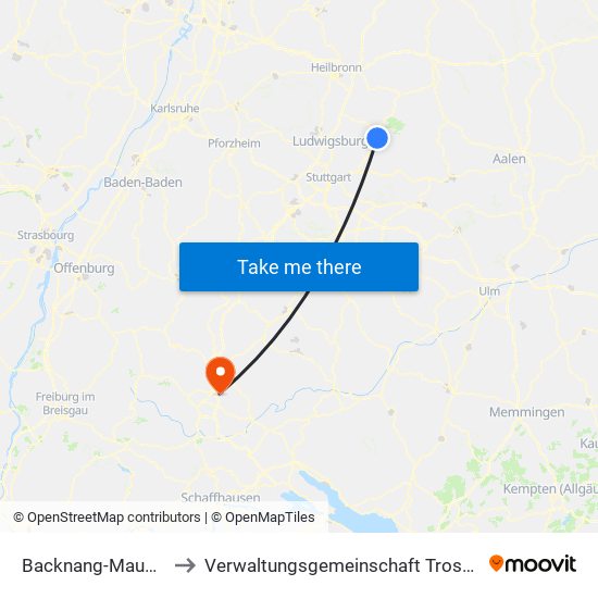 Backnang-Maubach to Verwaltungsgemeinschaft Trossingen map