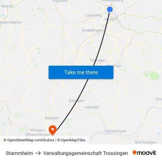 Stammheim to Verwaltungsgemeinschaft Trossingen map