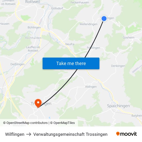 Wilflingen to Verwaltungsgemeinschaft Trossingen map