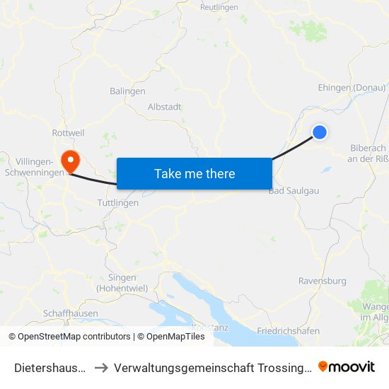 Dietershausen to Verwaltungsgemeinschaft Trossingen map