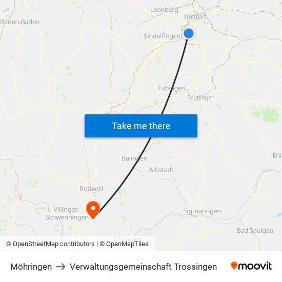 Möhringen to Verwaltungsgemeinschaft Trossingen map