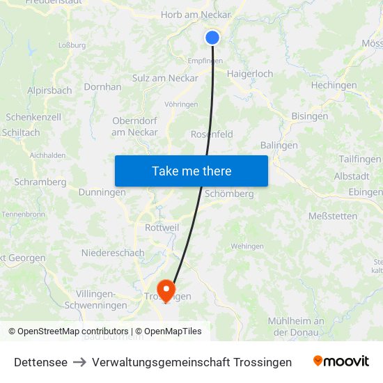 Dettensee to Verwaltungsgemeinschaft Trossingen map