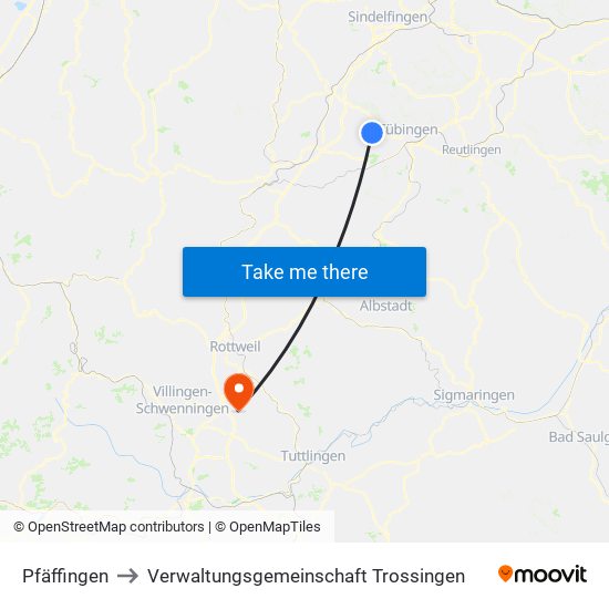 Pfäffingen to Verwaltungsgemeinschaft Trossingen map