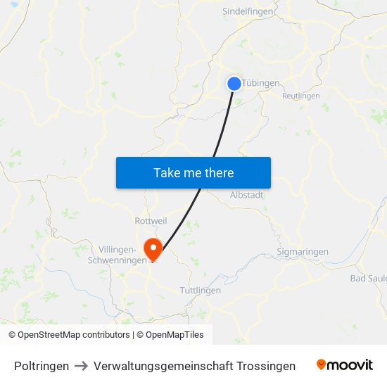 Poltringen to Verwaltungsgemeinschaft Trossingen map