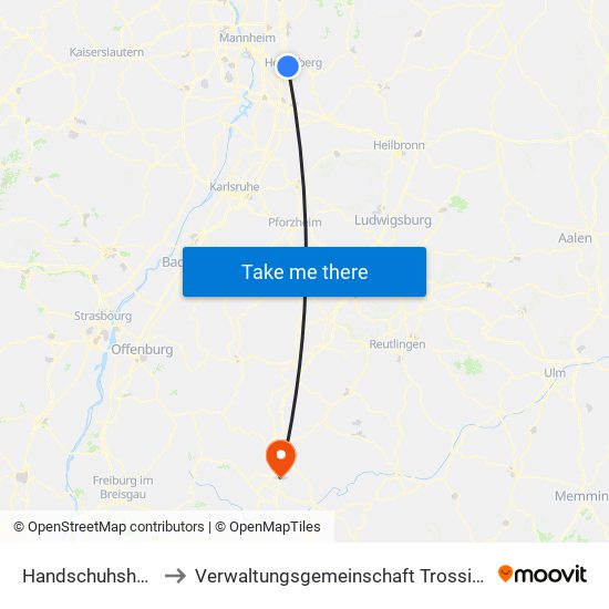 Handschuhsheim to Verwaltungsgemeinschaft Trossingen map