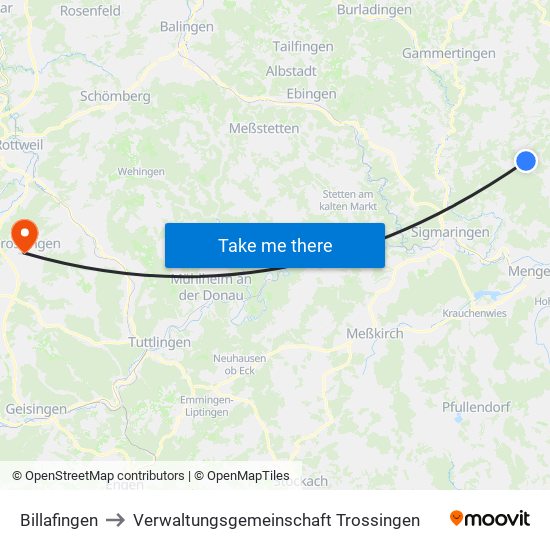 Billafingen to Verwaltungsgemeinschaft Trossingen map