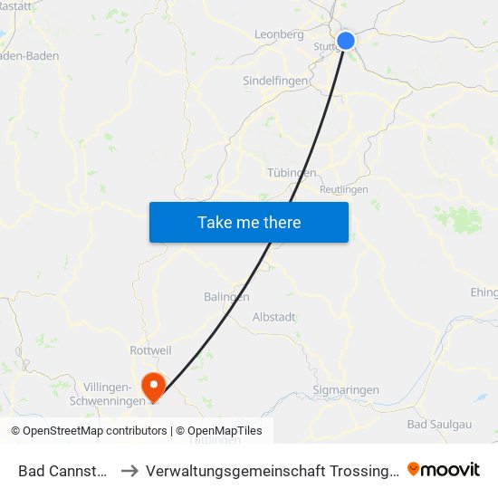 Bad Cannstatt to Verwaltungsgemeinschaft Trossingen map