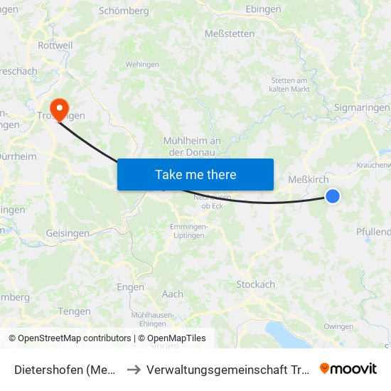 Dietershofen (Meßkirch) to Verwaltungsgemeinschaft Trossingen map