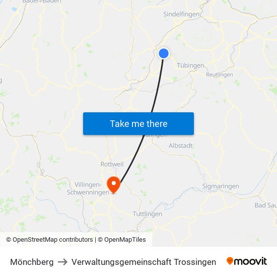 Mönchberg to Verwaltungsgemeinschaft Trossingen map