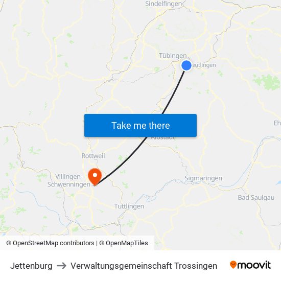 Jettenburg to Verwaltungsgemeinschaft Trossingen map