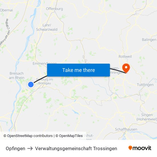 Opfingen to Verwaltungsgemeinschaft Trossingen map