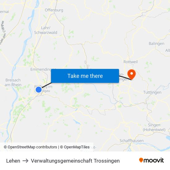 Lehen to Verwaltungsgemeinschaft Trossingen map